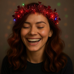 Mey İthalat® Kalp Püsküllü Gece Parıltısı 3 Modlu LED'li Işıklı Taç Kırmızı Renk