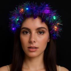 Mey İthalat® Kalp Püsküllü Gece Parıltısı 3 Modlu LED'li Işıklı Taç Mor Renk