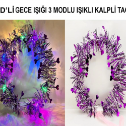 Mey İthalat® Kalp Püsküllü Gece Parıltısı 3 Modlu LED li Işıklı Taç Mor Renk