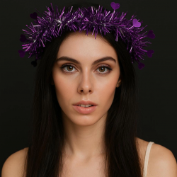 Mey İthalat® Kalp Püsküllü Gece Parıltısı 3 Modlu LED'li Işıklı Taç Mor Renk