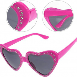 Mey İthalat® Kalp Şekilli Taşlı Parti Gözlüğü Pembe Renk 6x16 cm