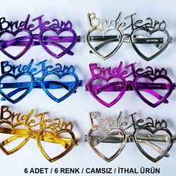 Mey İthalat® Kalpli Bride Team Gözlük Seti 6 Renk - Kına & Düğün Partileri İçin