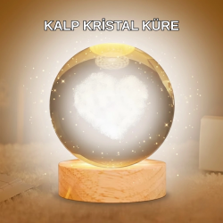 Mey İthalat® Kalpli LED Işıklı Cam Küre Büyük Boy Kristal Tasarım