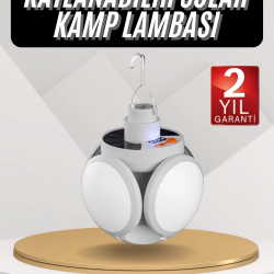 Mey İthalat® Kamp Lambası Güneş Enerjili Solar 5 Kanatlı Katlanır Lamba Karavan