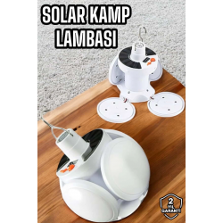 Mey İthalat® Kamp Lambası Işıldak Beyaz Işık Güneş Enerjili Solar Aydınlatma 5 Kanatlı Katlanabilir