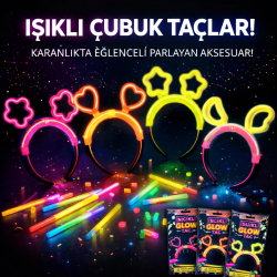 Mey İthalat® Karanlıkta Parlayan Glow Taç Seti 12 Adet – Yıldız Kalp Ay Çiçek (Her Model 3 Adet)