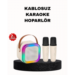 Mey İthalat® Karaoke Hoparlör Taşınabilir Çift Mikrofonlu ve LED Işıklı Bluetooth 5.0