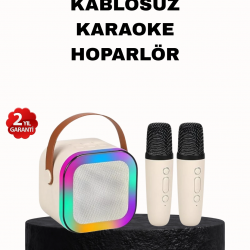 Mey İthalat® Karaoke Hoparlör Taşınabilir Çift Mikrofonlu ve LED Işıklı Bluetooth 5.0
