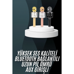 Mey İthalat® Karaoke Mikrofon Bluetooth Bağlantılı Aux Girişli Uzun Pil Ömrü Yüksek Ses Kaliteli