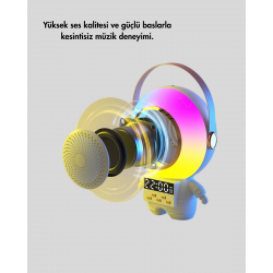 Mey İthalat® Karaoke Özellikli Astronot Bluetooth Hoparlör Kablosuz Mikrofonlu