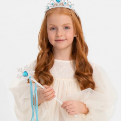 Mey İthalat® Mavi Kalp Tacı ve Kar Temalı Asa Seti