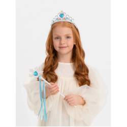 Mey İthalat® Karlar Ülkesi Elsa Mavi Kalp Tacı ve Kar Temalı Asa Seti