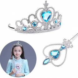 Mey İthalat® Karlar Ülkesi Elsa Mavi Kalpli Taç ve Mavi Asa Seti Çocuk Boy