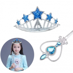 Mey İthalat® Karlar Ülkesi Elsa Yıldız Mavi Taç ve Elsa Asa Seti 2 Parça