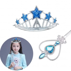 Mey İthalat® Karlar Ülkesi Elsa Yıldız Mavi Taç ve Elsa Asa Seti 2 Parça