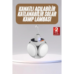 Mey İthalat® Katlanabilir Askılı Kamp Lambası 5 Kanatlı Pratik Güneş Enerjili