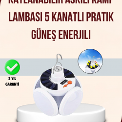 Mey İthalat® Katlanabilir Güneş Enerjili LED Kamp Lambası USB Şarjlı