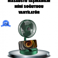 Mey İthalat® Katlanabilir Şarjlı Mini Fan 3 Kademeli Hız Ayarlı Taşınabilir