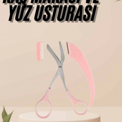 Mey İthalat® Kavisli Kaş Kirpik Düzeltici Bıyık Alma Taraklı Kaş Makası Yüz Bakım Seti Makas