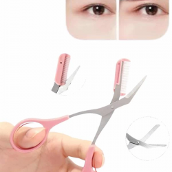 Mey İthalat® Kavisli Kaş Kirpik Düzeltici Bıyık Alma Taraklı Kaş Makası Yüz Bakım Seti Makas