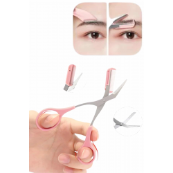 Mey İthalat® Kavisli Kaş Kirpik Düzeltici Bıyık Alma Taraklı Kaş Makası Yüz Bakım Seti Makas
