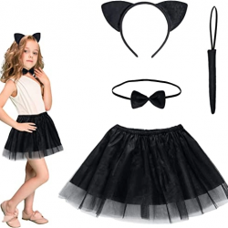 Mey İthalat® Kedi Eteği Tacı Kuyruğu ve Papyon Seti Siyah Renk Çocuk Boy