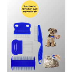 Mey İthalat® Kedi, Köpek ve Küçük Hayvanlar İçin 4 Parça Ergonomik Tarak Takımı