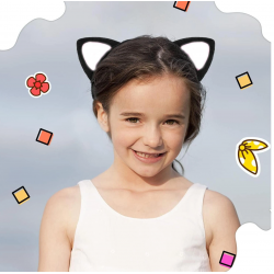 Mey İthalat® Kedi Kulak Taç Siyah İçi Beyaz Renk Pofuduk 15X17 cm