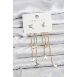 Mey İthalat® Kelebek Model Gold Renk Pirinç Sallantılı Kadın Küpe