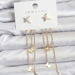 Mey İthalat® Kelebek Model Gold Renk Pirinç Sallantılı Kadın Küpe