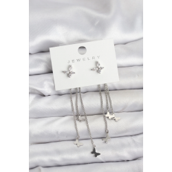 Mey İthalat® Kelebek Model Gümüş Renk Pirinç Sallantılı Kadın Küpe