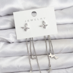 Mey İthalat® Kelebek Model Gümüş Renk Pirinç Sallantılı Kadın Küpe