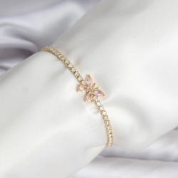 Mey İthalat® Kelebek Model Zirkon Taşlı Gold Renk Pirinç Su Yolu Kadın Bileklik