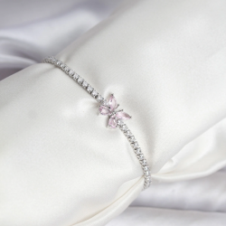 Mey İthalat® Kelebek Model Zirkon Taşlı Gümüş Renk Pirinç Su Yolu Kadın Bileklik