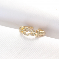 Mey İthalat® Kemer Tokası Tasarımlı Gold Renk Zirkon Taşlı Ayarlanabilir Yüzük