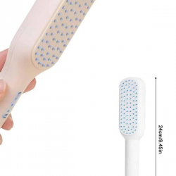 Mey İthalat® Kendi Kendini Temizleyen Otomatik Tuşlu Saç Tarağı Dolaşık Açıcı Masaj Fırçası Silikon Fırça