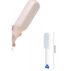 Mey İthalat® Kendi Kendini Temizleyen Otomatik Tuşlu Saç Tarağı Dolaşık Açıcı Masaj Fırçası Silikon Fırça