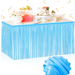 Mey İthalat® Kendinden Yapışkanlı Makaron Mavi Püsküllü Masa Eteği – 75 x 275 cm Parti Süslemesi
