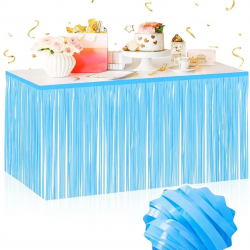 Mey İthalat® Kendinden Yapışkanlı Makaron Mavi Püsküllü Masa Eteği – 75 x 275 cm Parti Süslemesi