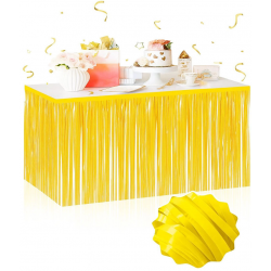 Mey İthalat® Kendinden Yapışkanlı Makaron Sarı Püsküllü Masa Eteği – 75 x 275 cm Parti Süslemesi