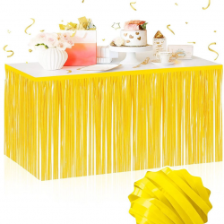 Mey İthalat® Kendinden Yapışkanlı Makaron Sarı Püsküllü Masa Eteği – 75 x 275 cm Parti Süslemesi