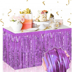 Mey İthalat® Kendinden Yapışkanlı Mor Metalize Püsküllü Masa Eteği – 75 x 275 cm Parti Süslemesi