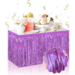Mey İthalat® Kendinden Yapışkanlı Mor Metalize Püsküllü Masa Eteği – 75 x 275 cm Parti Süslemesi