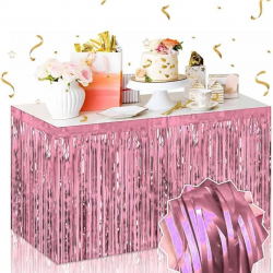 Mey İthalat® Kendinden Yapışkanlı Rose Gold Metalize Püsküllü Masa Eteği – 75 x 275 cm Parti Süslemesi