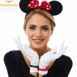 Mey İthalat® Kırmızı Fiyonklu Minnie Mouse Tacı ve Beyaz Eldiven Seti
