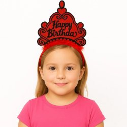Mey İthalat® Kırmızı Happy Birthday Prenses Tacı – Doğum Günü Taç Aesuarı