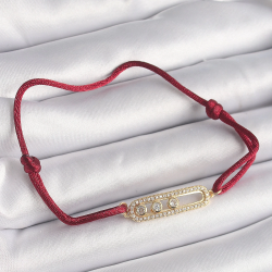 Mey İthalat® Kırmızı İpli Asansörlü Zirkon Taşlı Gold Messika Model Kadın Bileklik