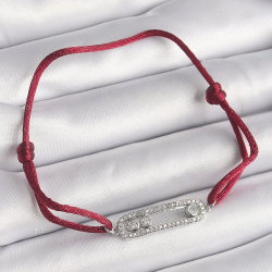 Mey İthalat® Kırmızı İpli Asansörlü Zirkon Taşlı Gümüş Messika Model Kadın Bileklik