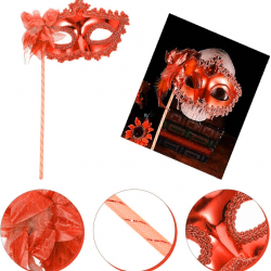 Mey İthalat® Kırmızı Işıltılı Tutmalı Fotoğraf Çekimi Maskesi 18x29 cm