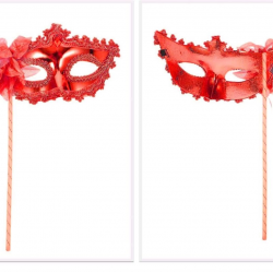 Mey İthalat® Kırmızı Işıltılı Tutmalı Fotoğraf Çekimi Maskesi 18x29 cm